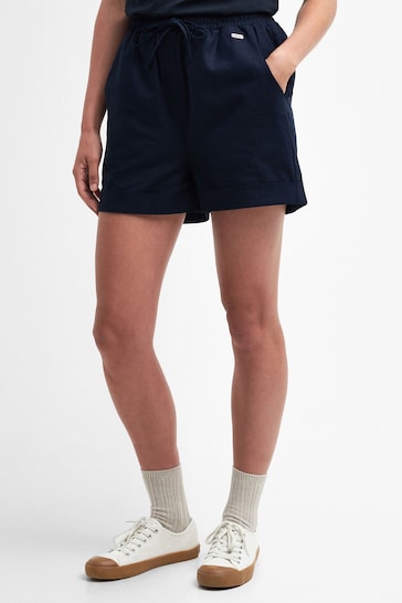 Barbour® Navy Elsden Drawcord Waist Shorts With Linen