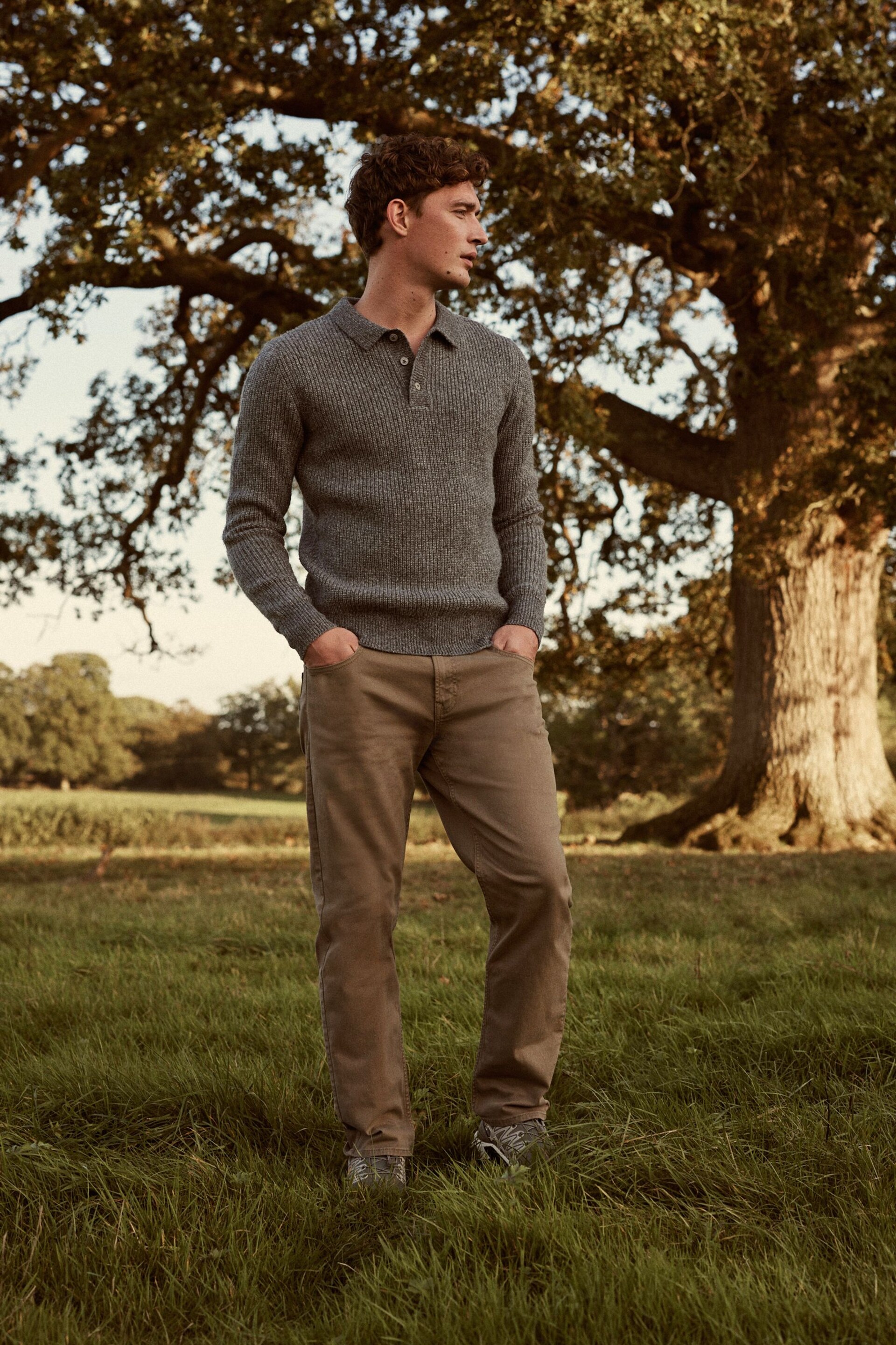 Grey Relaxed Fisherman Rib Knitted Polo Shirt - Image 2 of 7