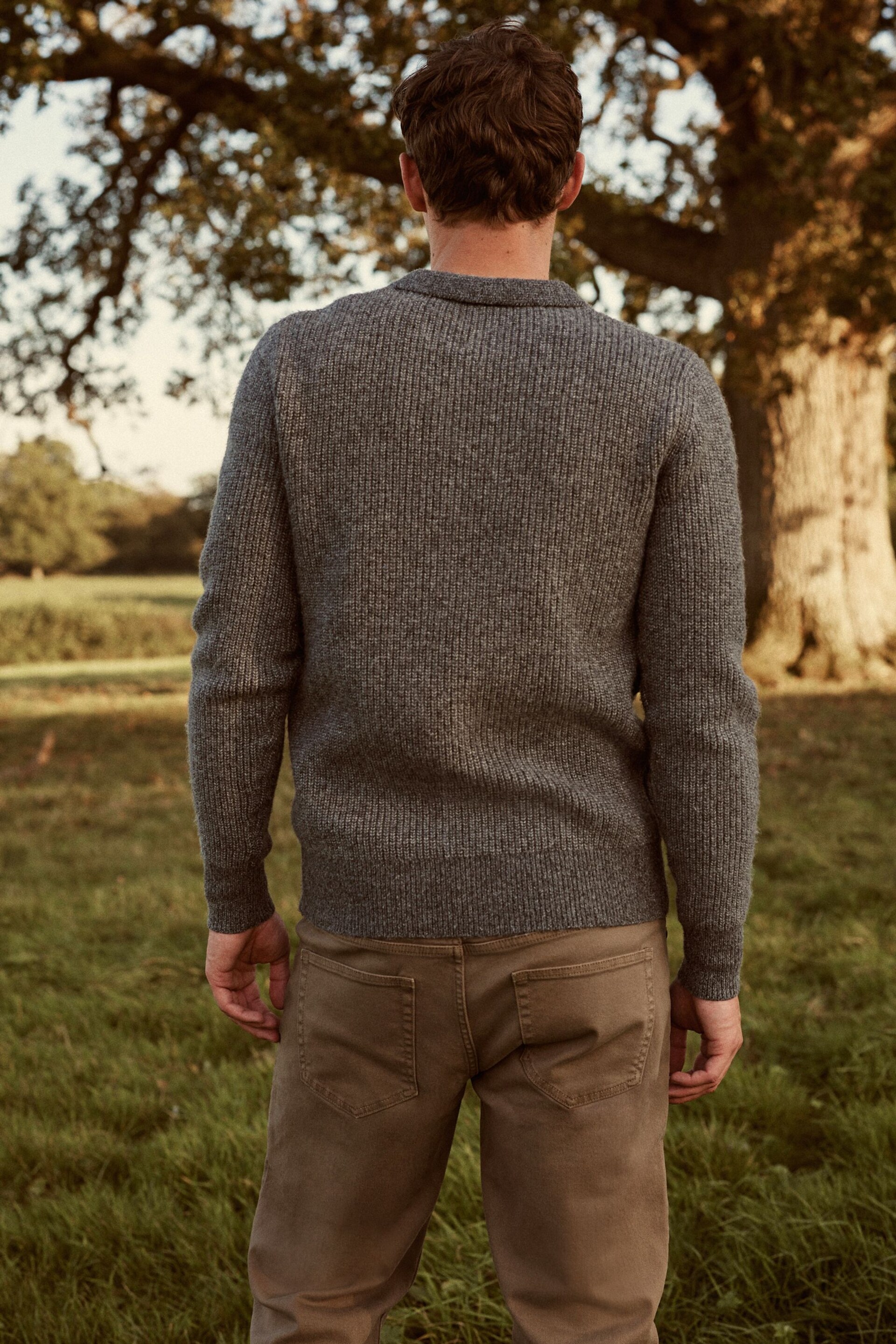 Grey Relaxed Fisherman Rib Knitted Polo Shirt - Image 3 of 7