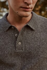 Grey Relaxed Fisherman Rib Knitted Polo Shirt - Image 4 of 7