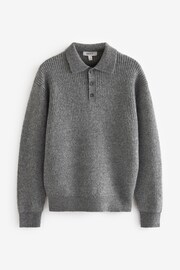 Grey Relaxed Fisherman Rib Knitted Polo Shirt - Image 5 of 7