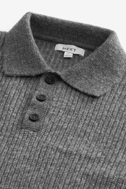 Grey Relaxed Fisherman Rib Knitted Polo Shirt - Image 6 of 7