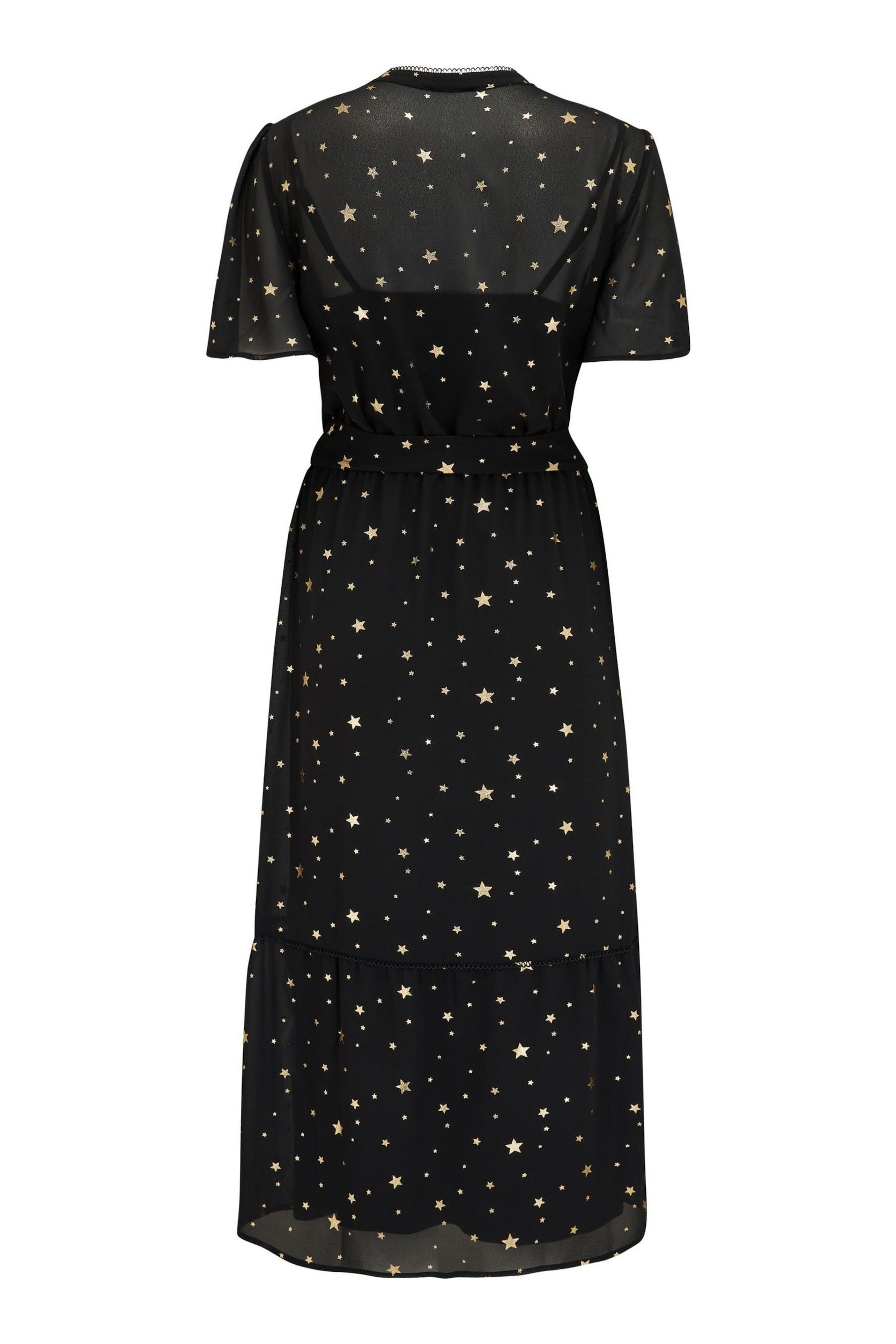 Pour Moi Black Florence Chiffon Angel Sleeve Tiered Star Midi Dress - Image 4 of 4