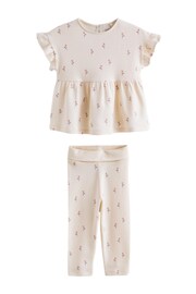 Ecru Ditsy Floral Short Sleeve Ruffle Top and Leggings Set (3mths-7yrs) - Image 4 of 6