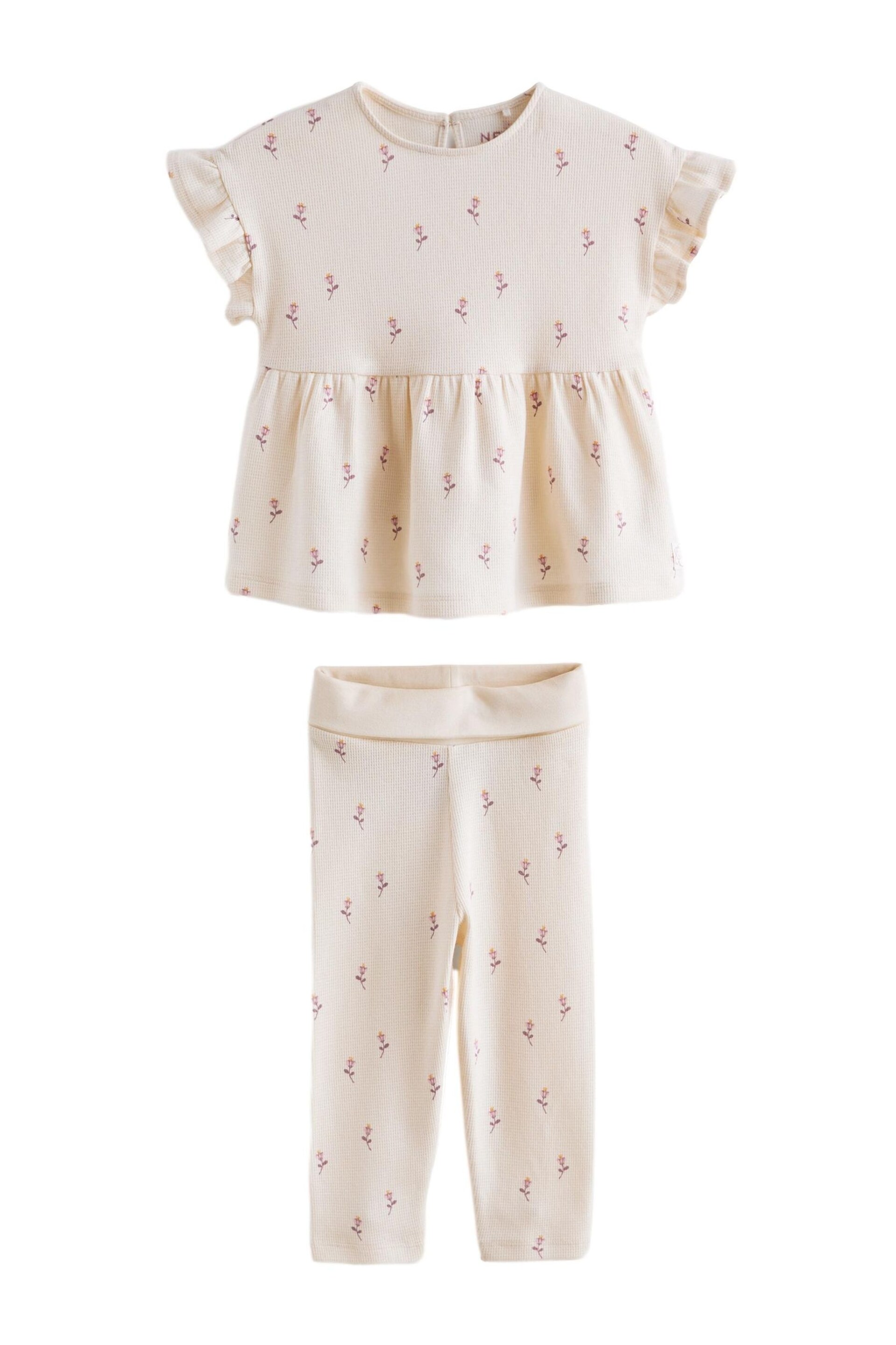 Ecru Ditsy Floral Short Sleeve Ruffle Top and Leggings Set (3mths-7yrs) - Image 4 of 6