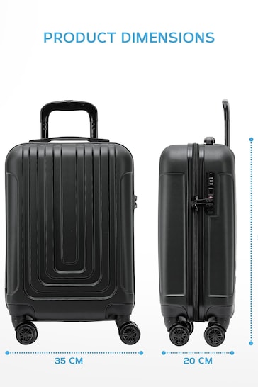 Flight Knight 55x35x20cm 8 Wheel ABS Hard Case Cabin Carry On Hand Black Luggage