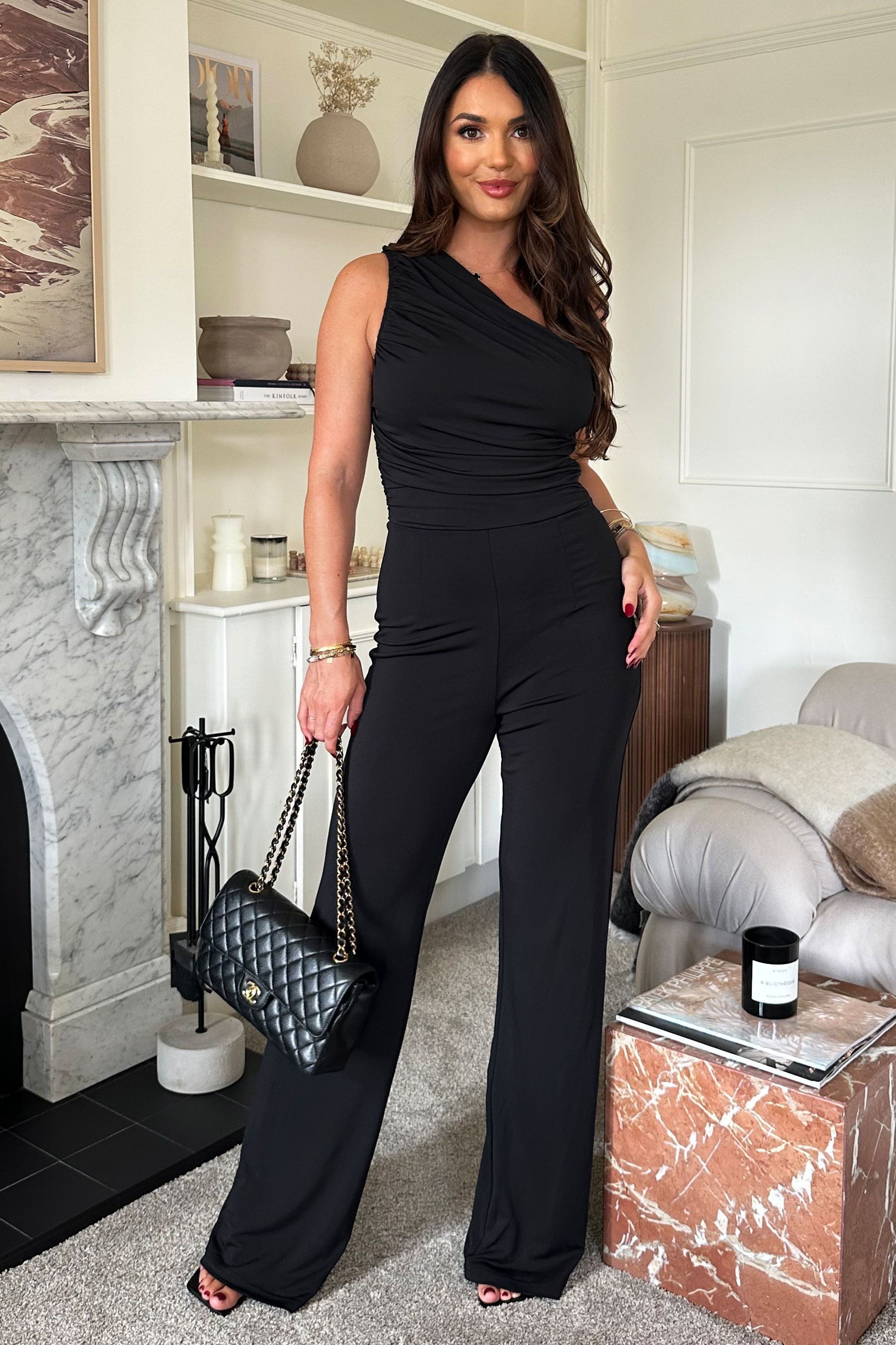 Black one hot sale shoulder jumpsuit uk