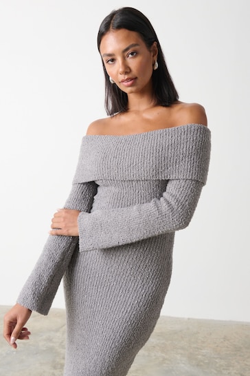 Pretty Lavish Grey Elodie Textured Knitted Jumper Dress