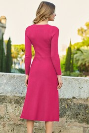 Sosandar Pink V-Neck Engineered Rib Fit And Flare Dress - Image 2 of 4