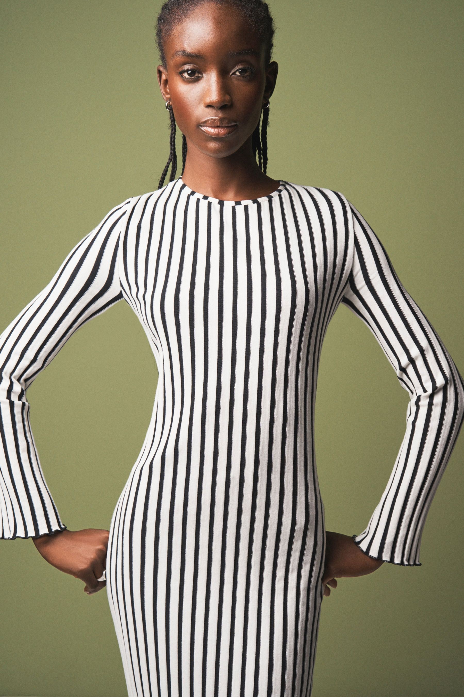 Buy Black White Monochrome Striped Ribbed Maxi Dress from Next Luxembourg