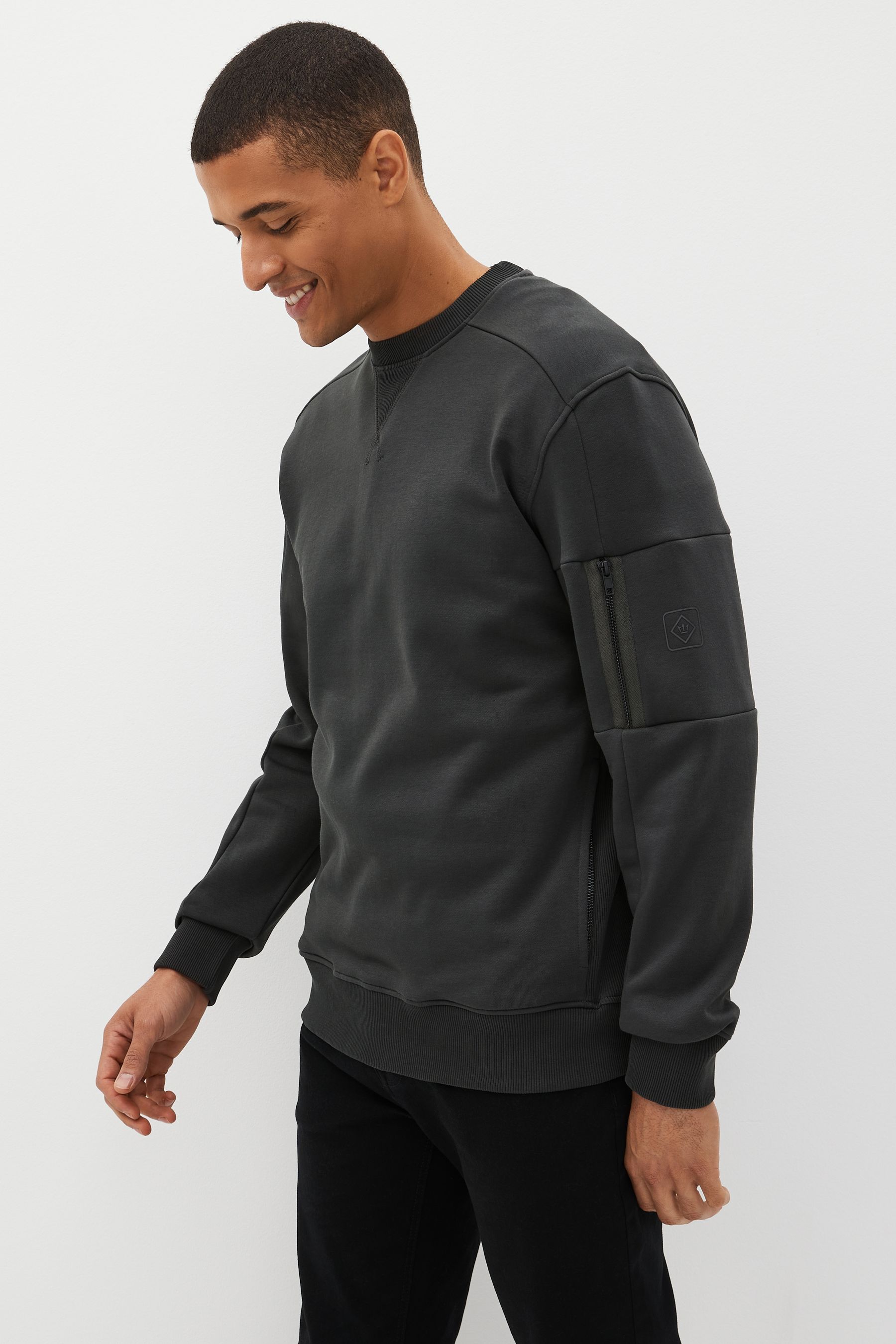 Buy Slate Grey Utility Crew Sweatshirt from the Next UK online shop