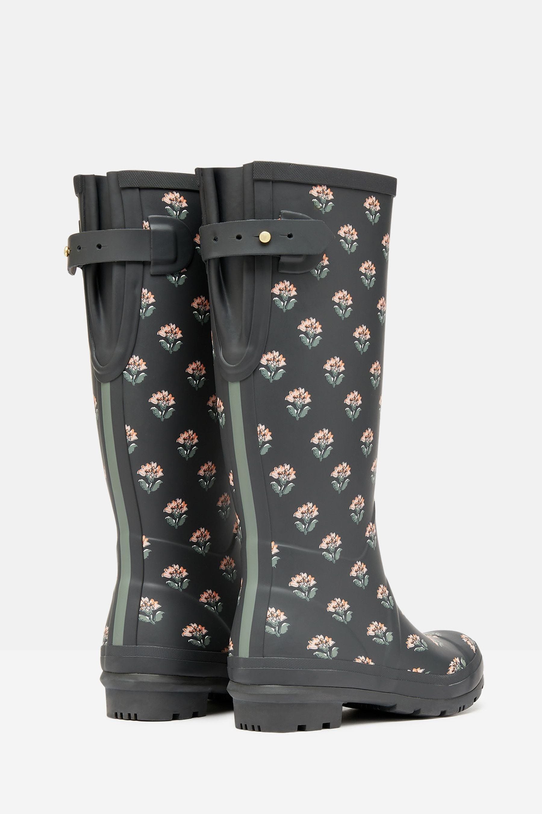Buy Joules Printed Grey Floral Adjustable Tall Wellies from the Next UK online shop