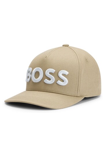 BOSS Beige Embroidered Logo Cotton Twill Cap
