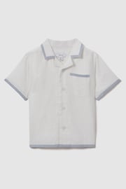 Reiss White/Soft Blue Vitan Senior Linen Contrast Cuban Collar Shirt - Image 1 of 3