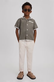 Reiss Khaki/White Vitan Junior Linen Contrast Cuban Collar Shirt - Image 1 of 4