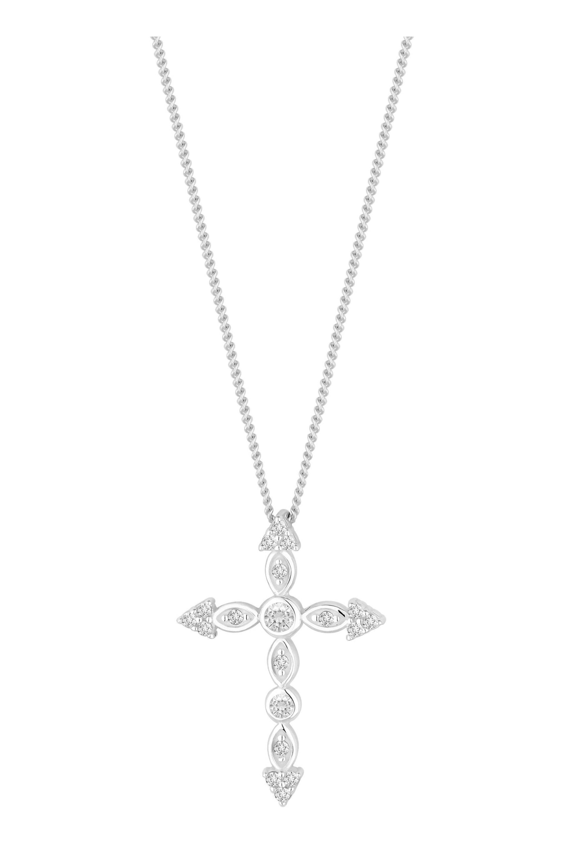 Simply Silver Silver Tone Cubic Zirconia Cross Pendant Necklace - Image 1 of 4