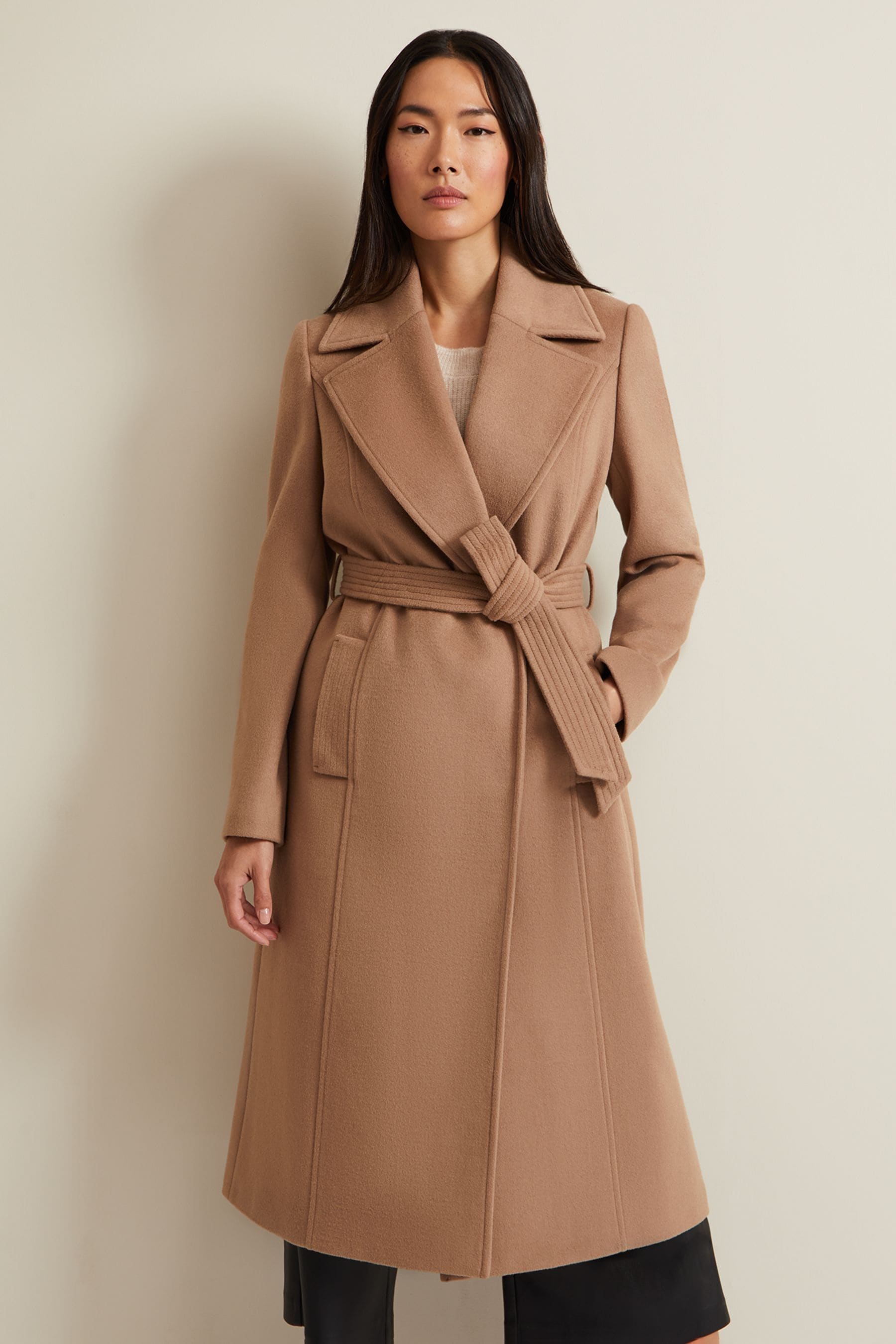 Wool trench coat camel top