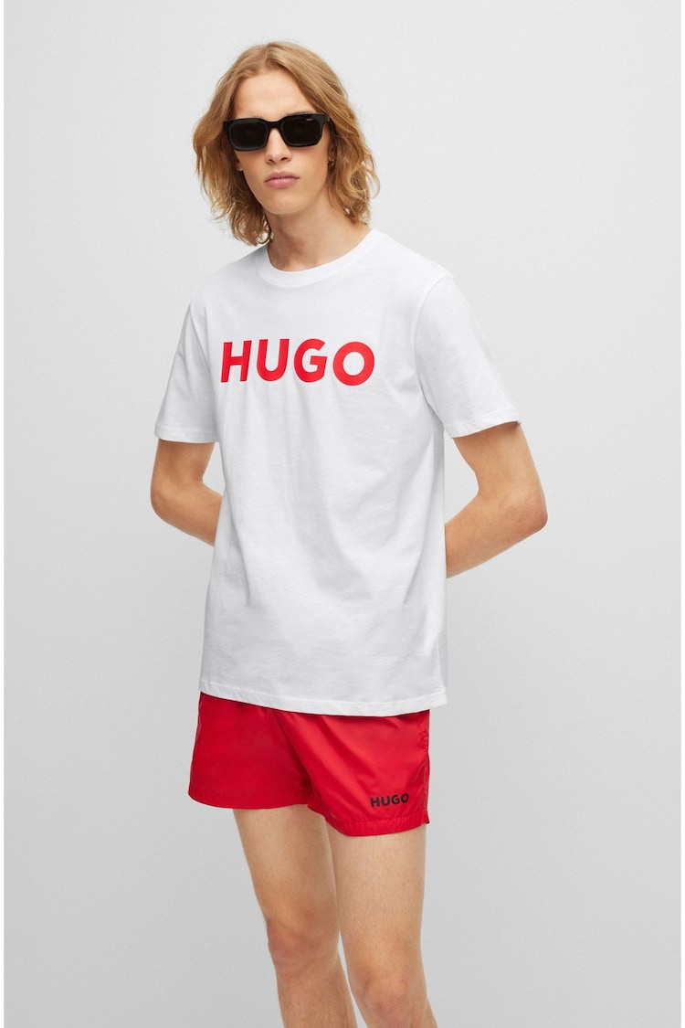 HUGO White Large Chest logo 100% Cotton T-Shirt - Image 1 of 5