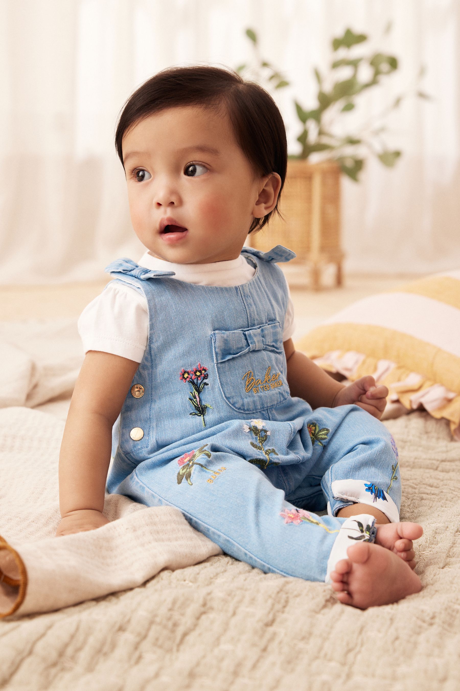 Buy Baker by Ted Baker T Shirt And Embroidered Denim Dungarees Set from Next Luxembourg