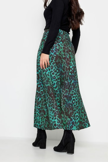 PixieGirl Petite Green Leopard Print Maxi Skirt