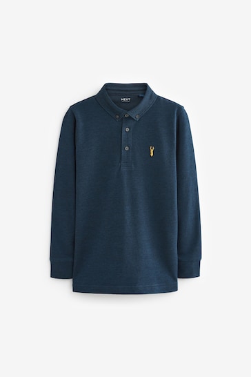 Navy Blue Long Sleeve Banda Polo Shirt (3-16yrs)