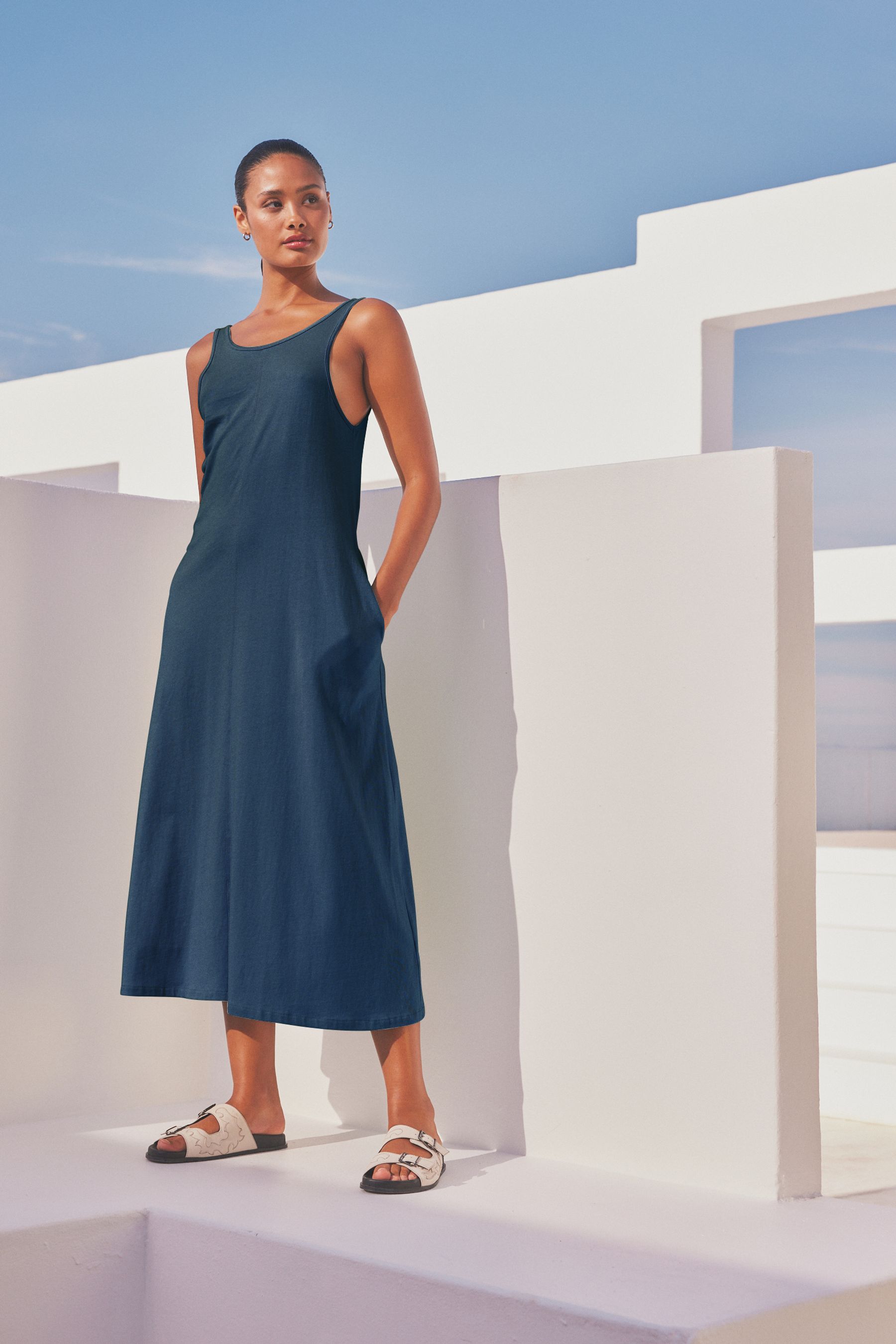 Buy Navy Blue 100 Cotton Sleeveless Jersey Dress from Next Luxembourg