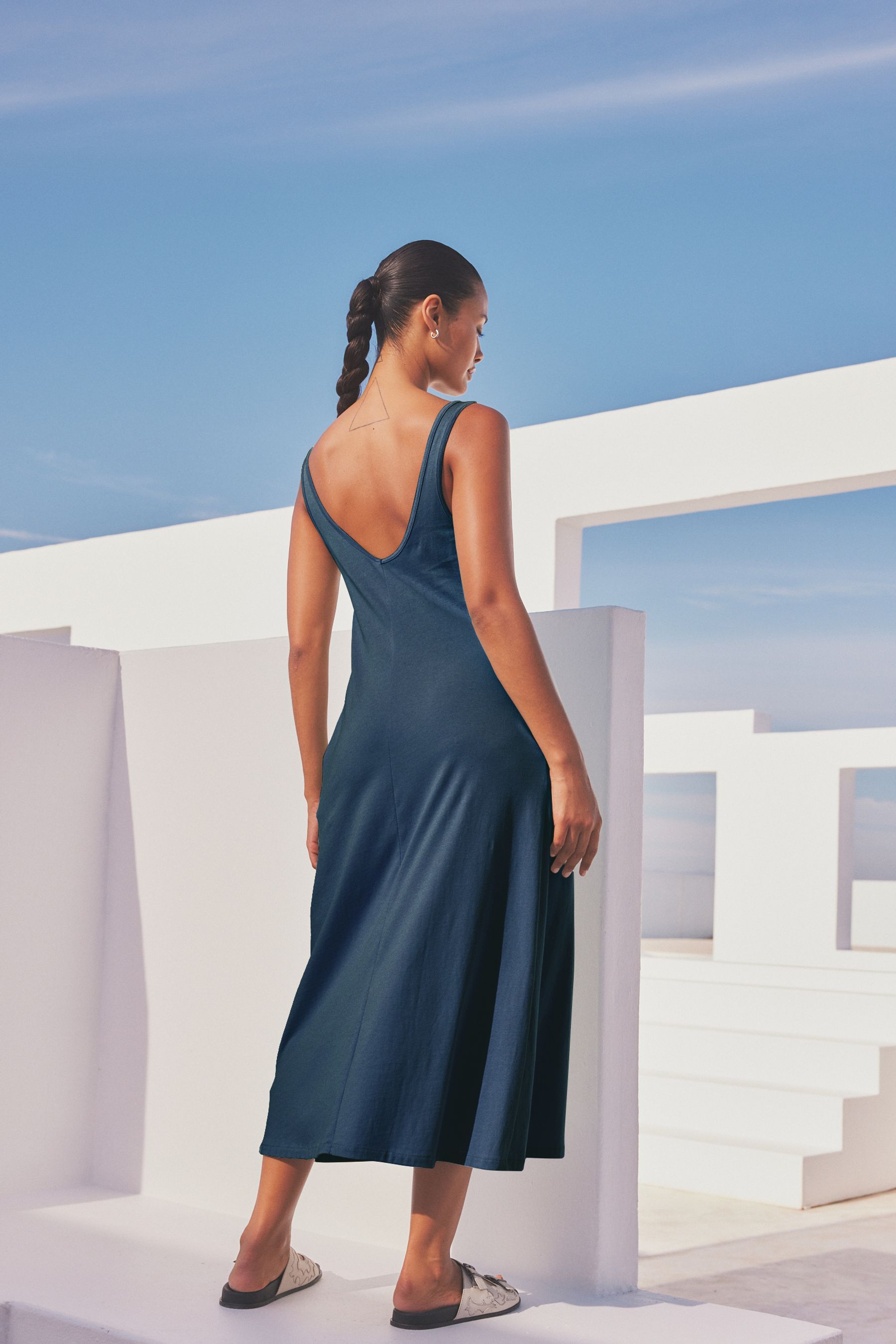 Buy Navy Blue 100 Cotton Sleeveless Jersey Dress from the Next UK online shop