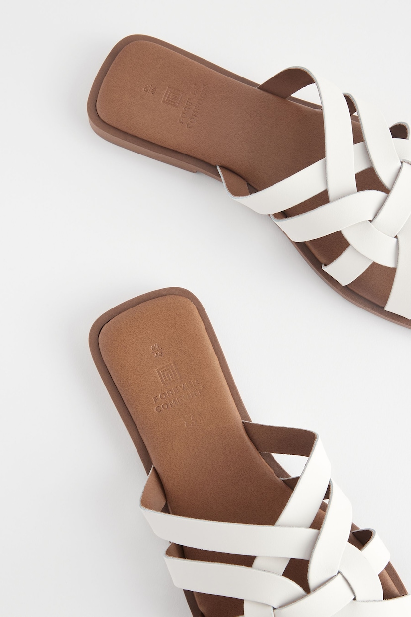 White Regular/Wide Fit Forever Comfort® Leather Lattice Mules Sandals - Image 4 of 6