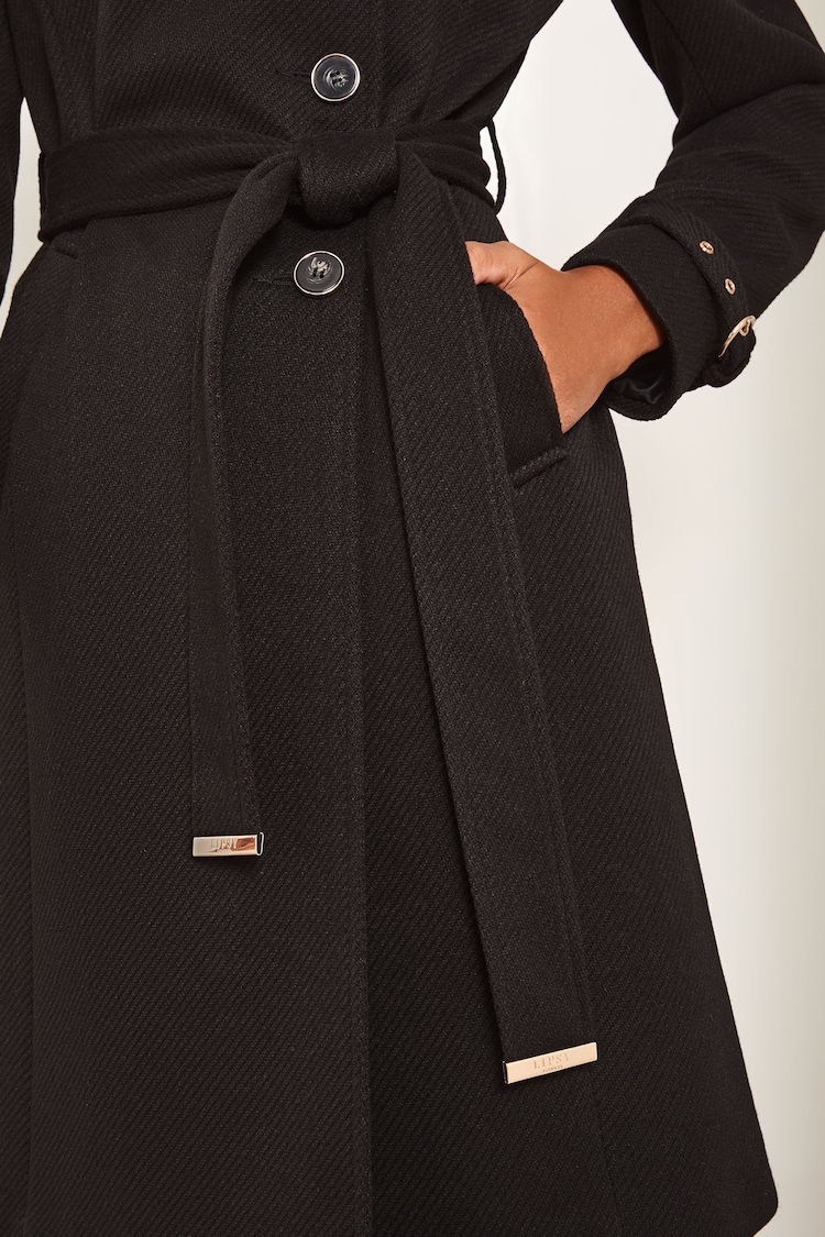 Lipsy Black Petite Asymmetrical Belted Coat - Image 4 of 4