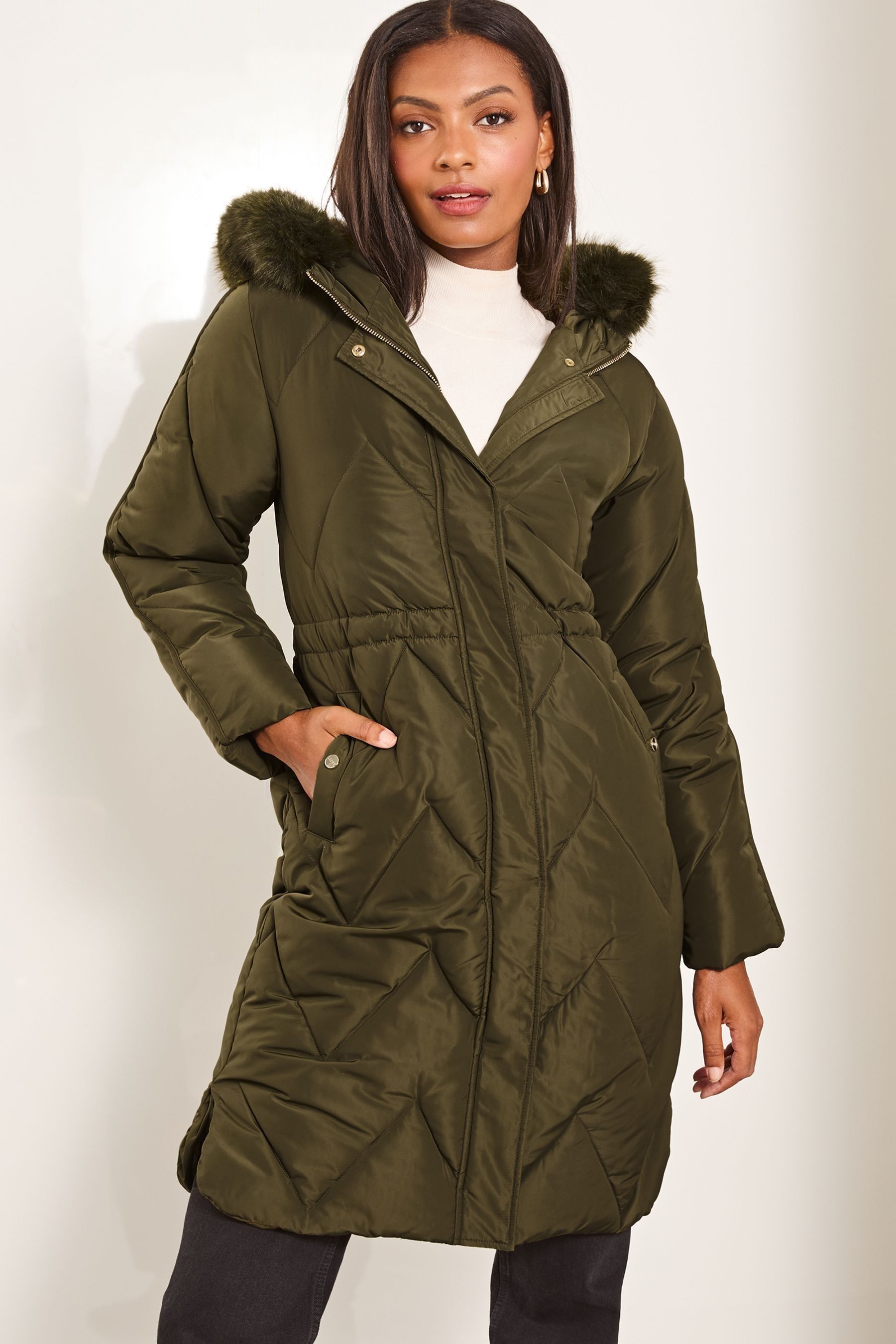 Buy Lipsy Khaki Green Shower Resistant Quilted Padded Parka Coat from Next Luxembourg