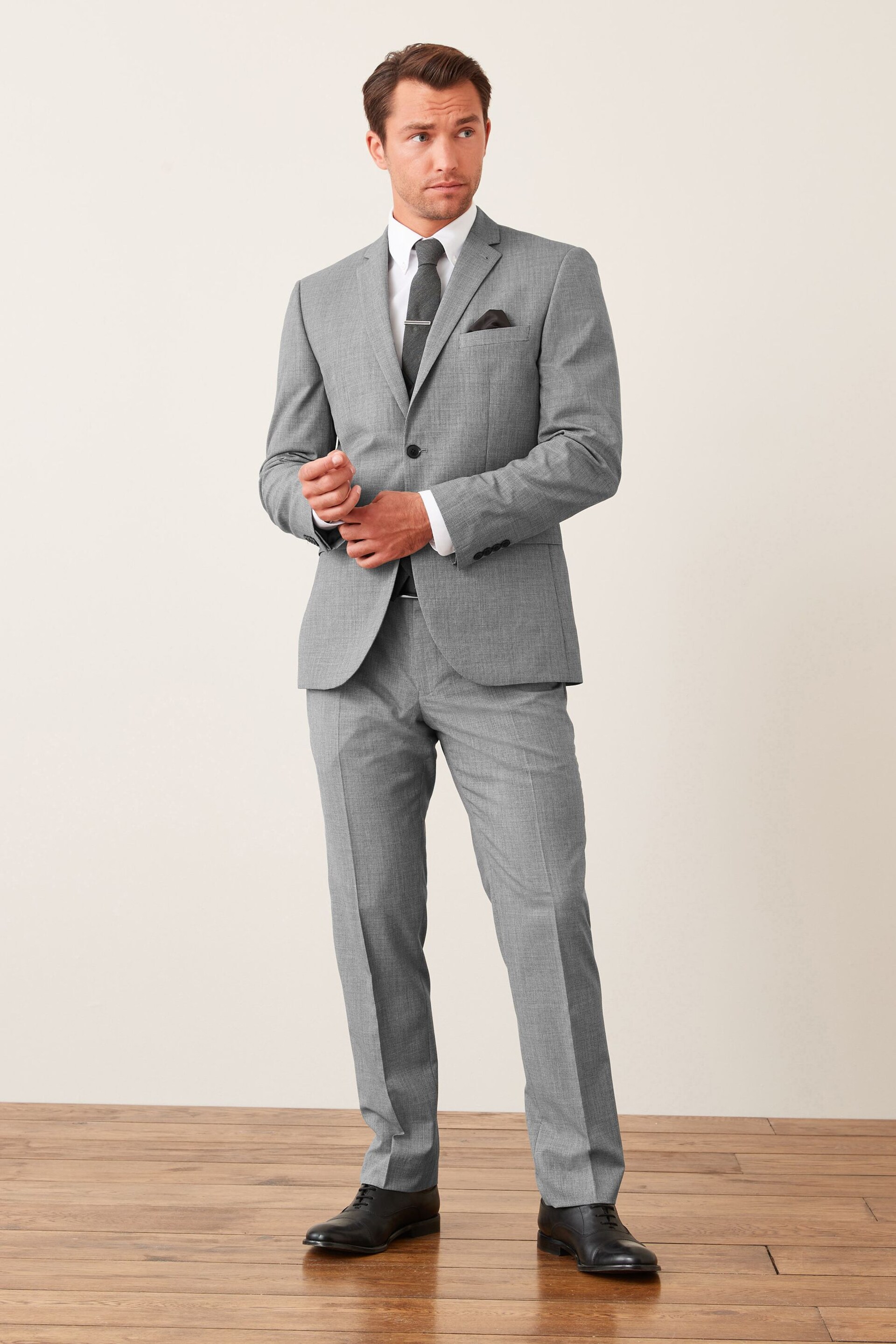Light Grey Wool Mix Textured Suit Trousers - Image 2 of 9