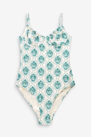 Cream/Blue Woodblock Ruched Non Padded Underwired Shaping Swimsuit - Image 7 of 7