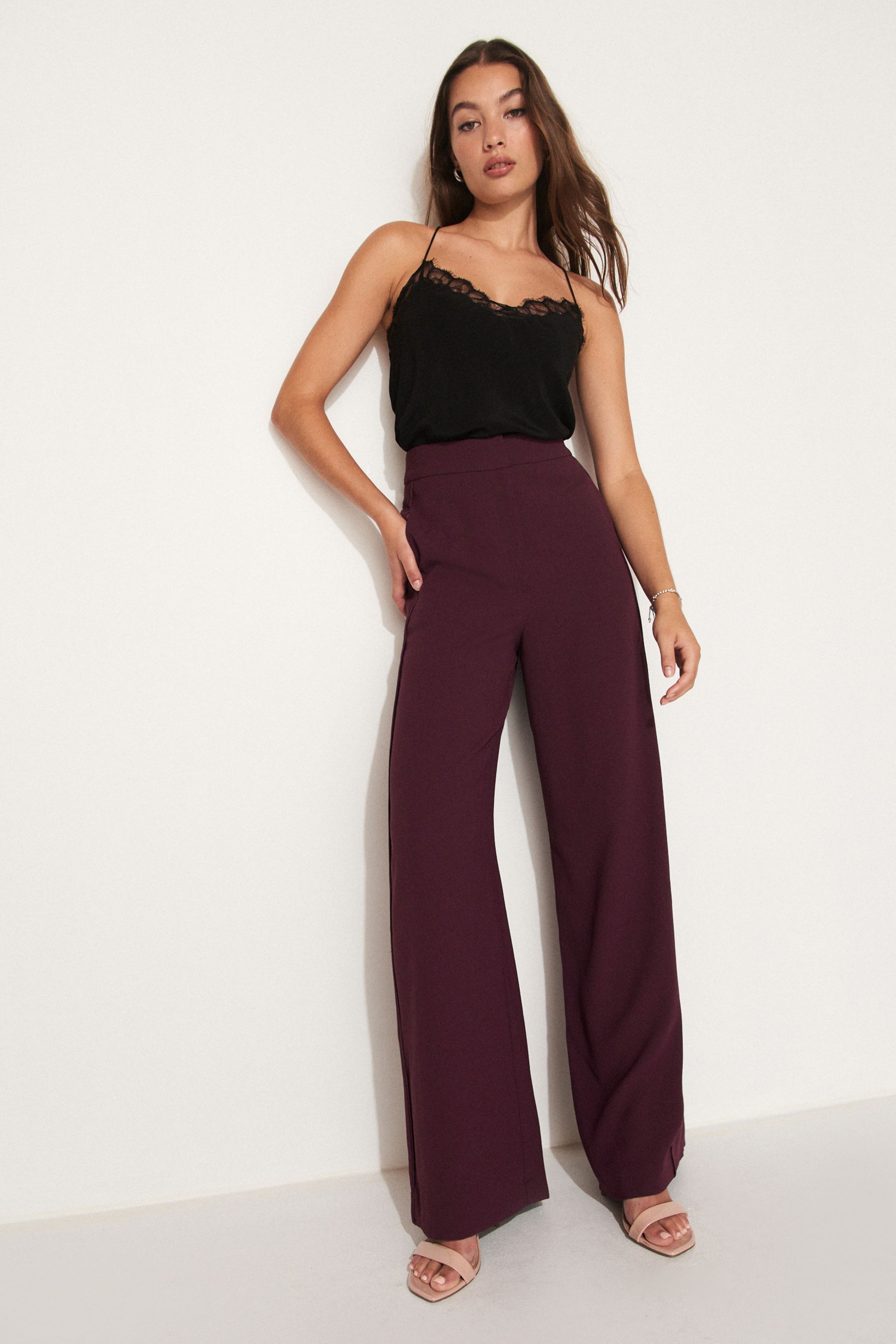 Buy Plum Purple Tailored Crepe Super Wide Trousers from Next Luxembourg