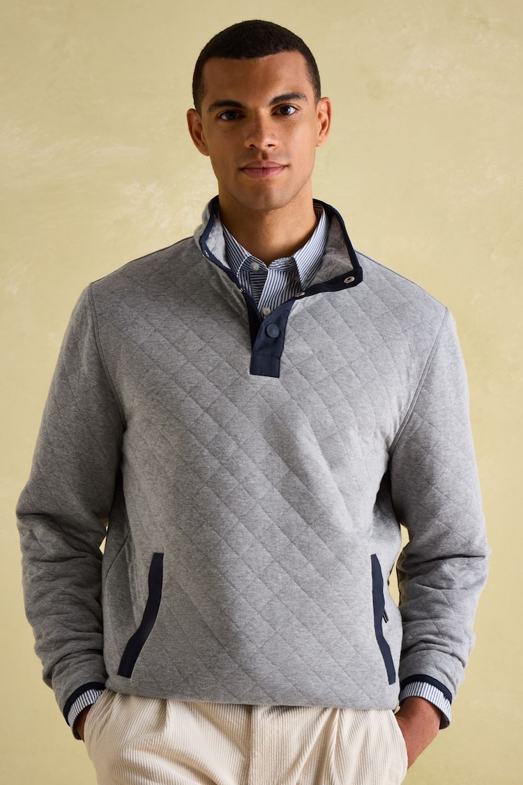 Joules Malton Grey Quilted Jersey Pullover Sweatshirt - Image 1 of 8