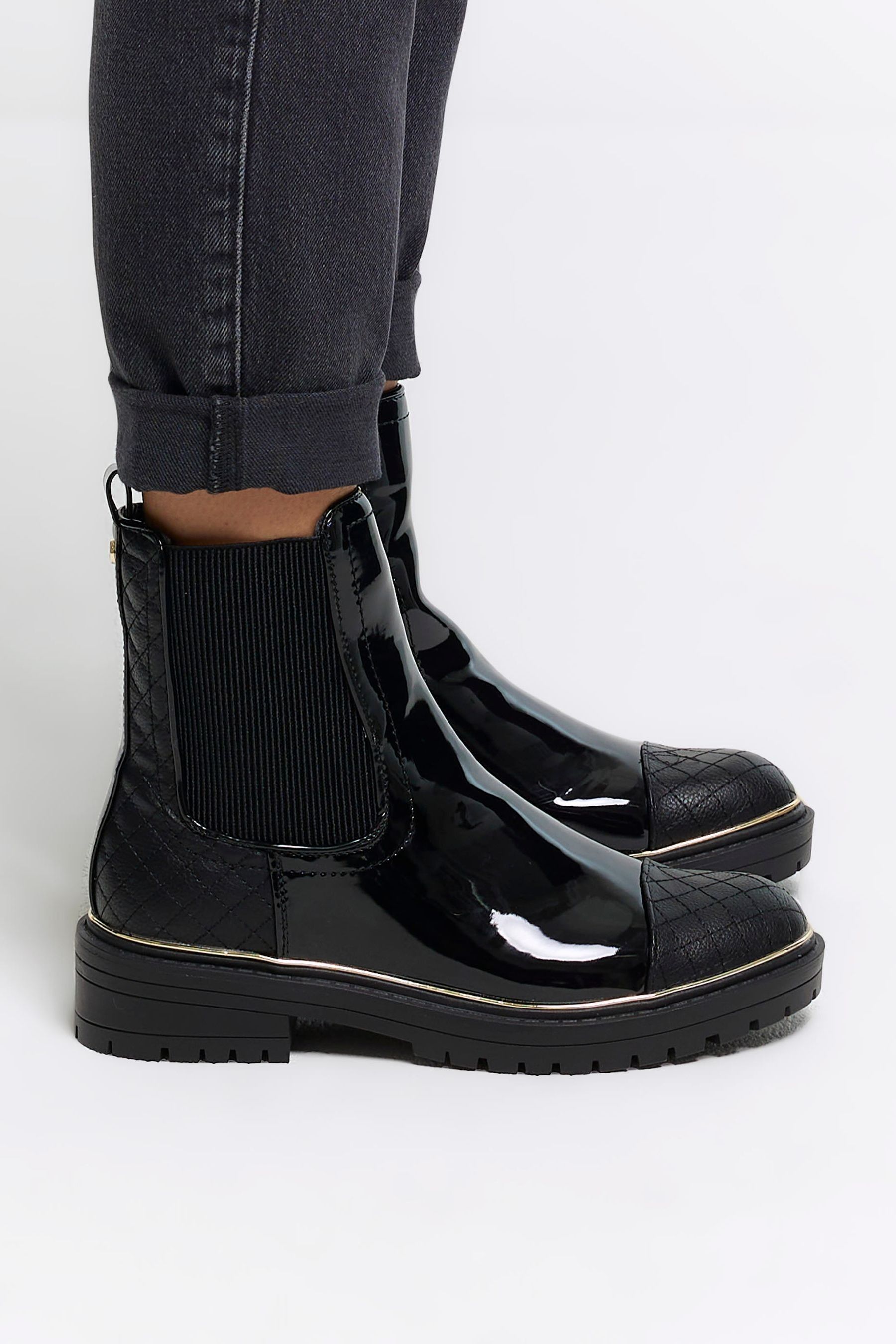 River island black chunky boots hotsell