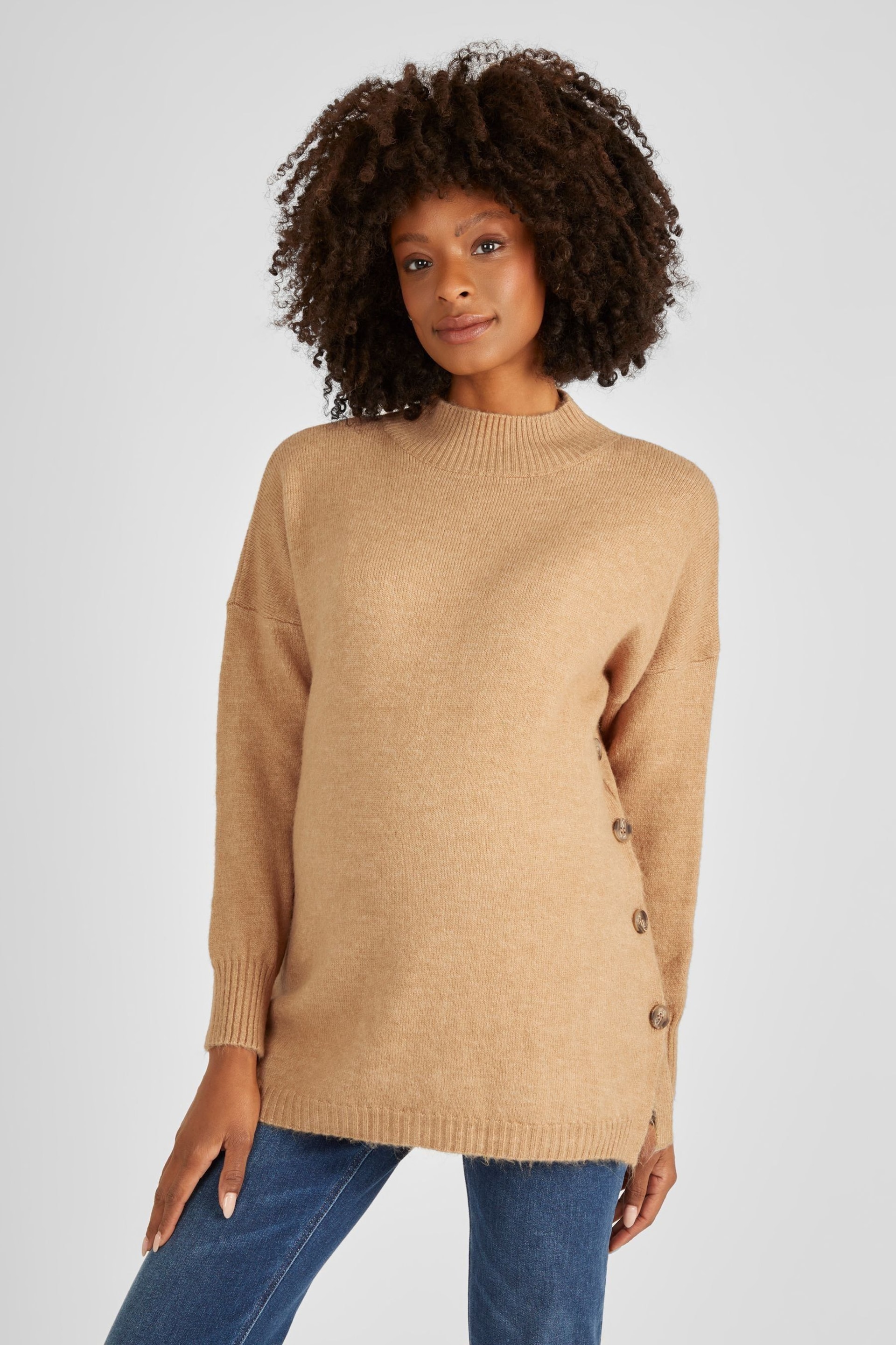 JoJo Maman Bébé Camel Turtle Neck Maternity & Nursing Jumper - Image 1 of 4