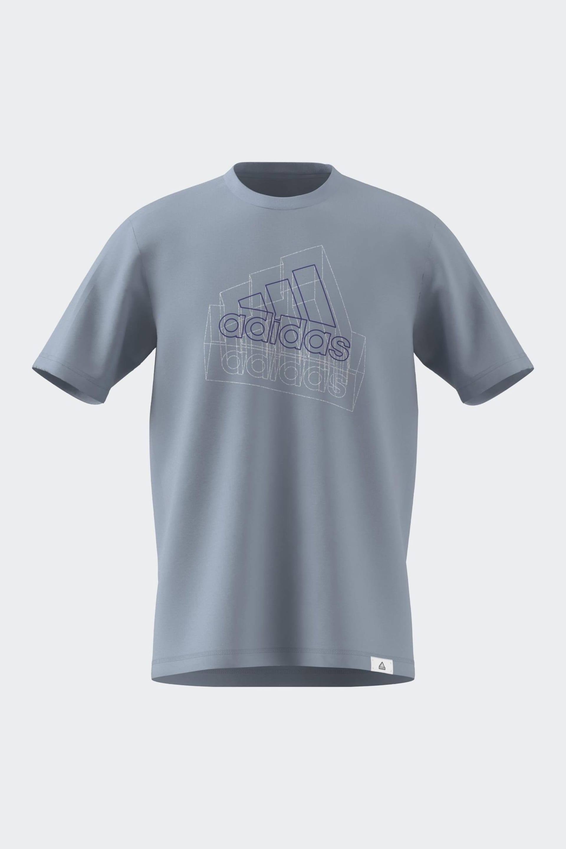 adidas Blue Multi Logo Graphic T-Shirt - Image 1 of 9