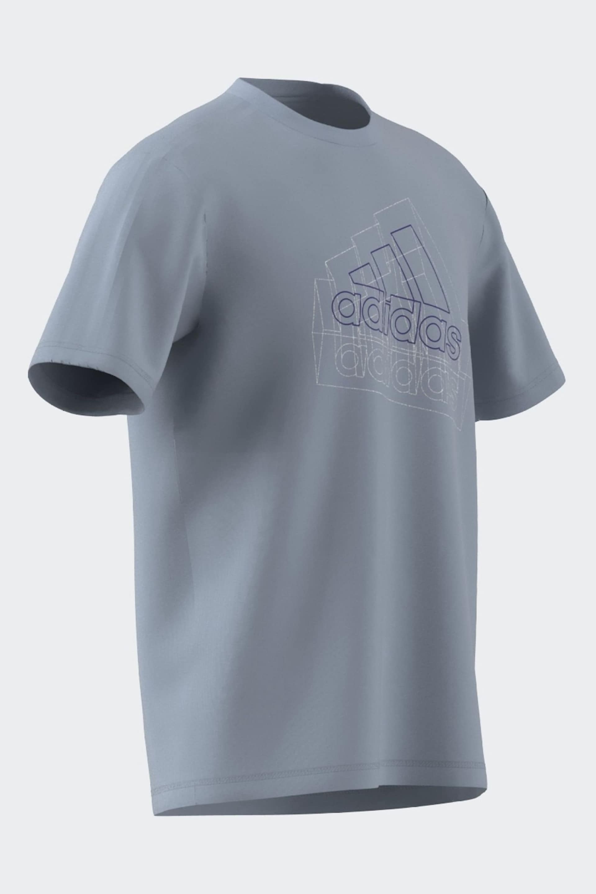 adidas Blue Multi Logo Graphic T-Shirt - Image 7 of 9