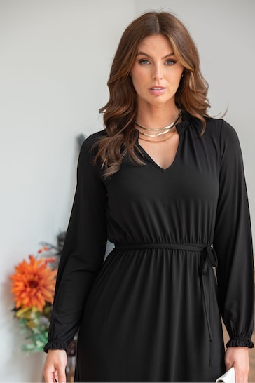 Pour Moi Black Bridget Recycled Slinky Jersey Long Sleeve Midi Dress