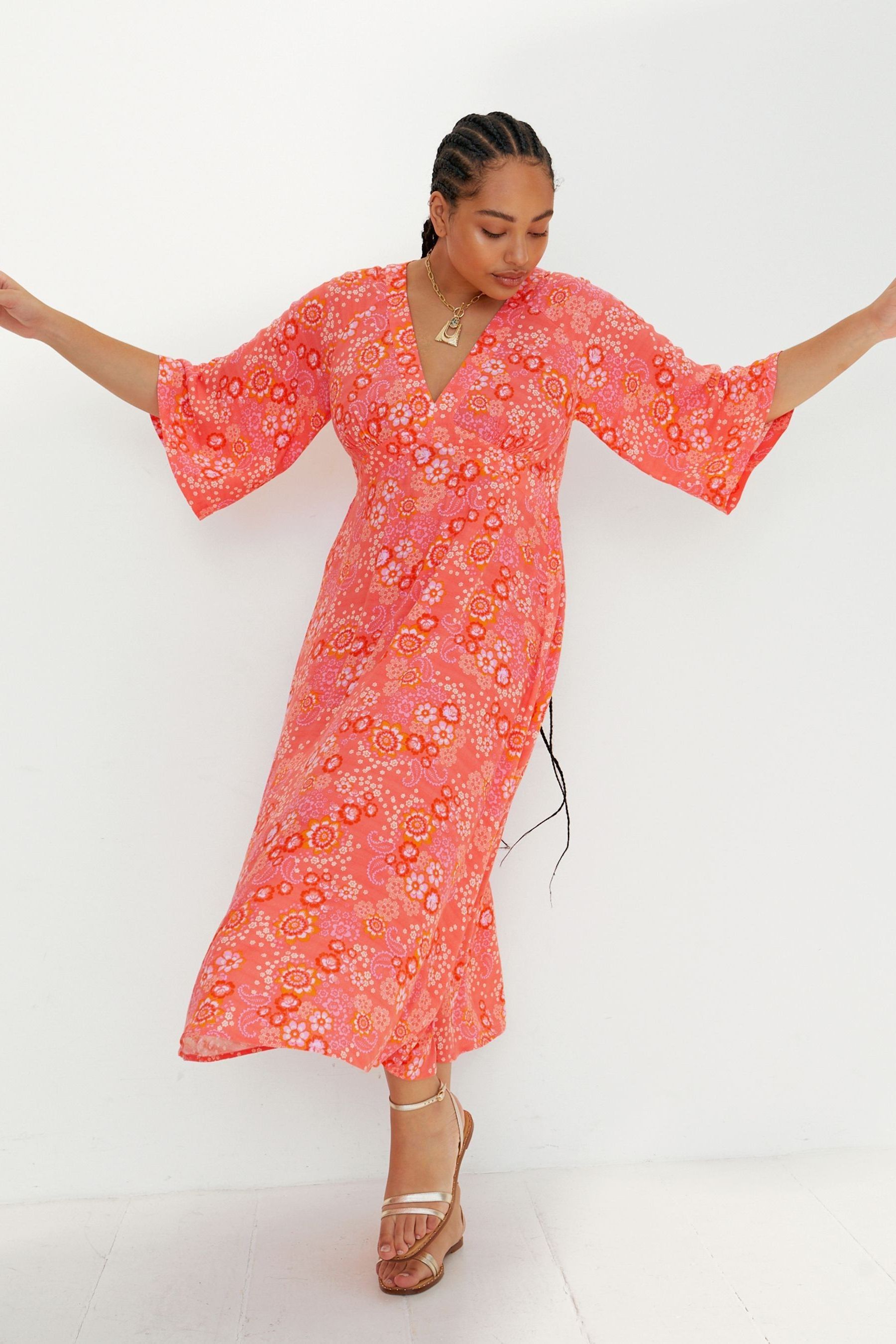 Buy Oliver Bonas Pink Petal and Paisley Print Midi Dress from Next Luxembourg