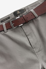 Grey Straight Fit Belted Soft Touch Chino Trousers - Image 8 of 10
