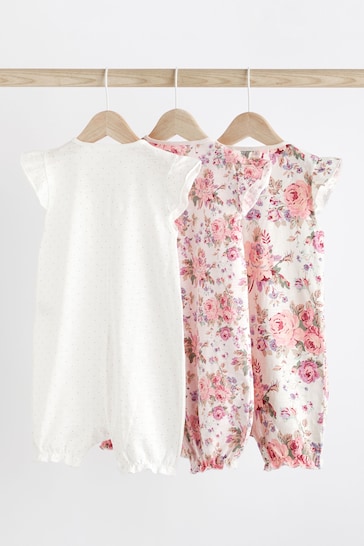 Pink/White Floral Baby Rompers 3 Pack