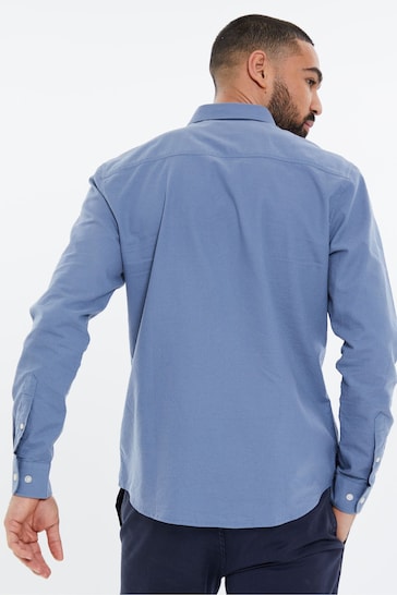 Threadbare Mid Blue Oxford Cotton Long Sleeve Shirt