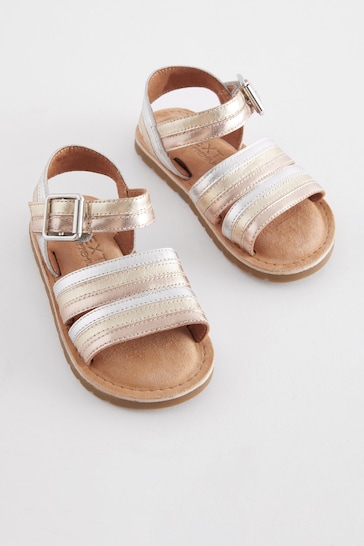 Gold Wide Fit (G) Leather Stripe Sandals