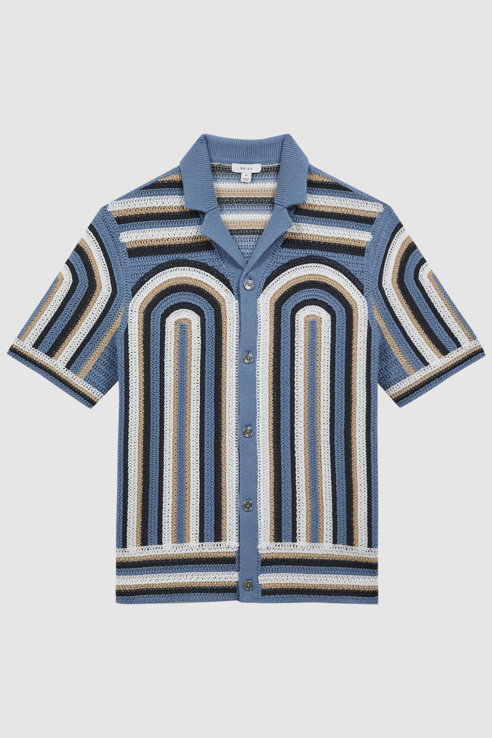Reiss Blue Columbia Crochet Cuban Collar Shirt - Image 2 of 4