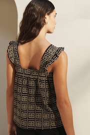 Black/Brown Broderie Frill Sleeve Embroidered Cami Top - Image 4 of 7