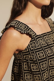 Black/Brown Broderie Frill Sleeve Embroidered Cami Top - Image 5 of 7