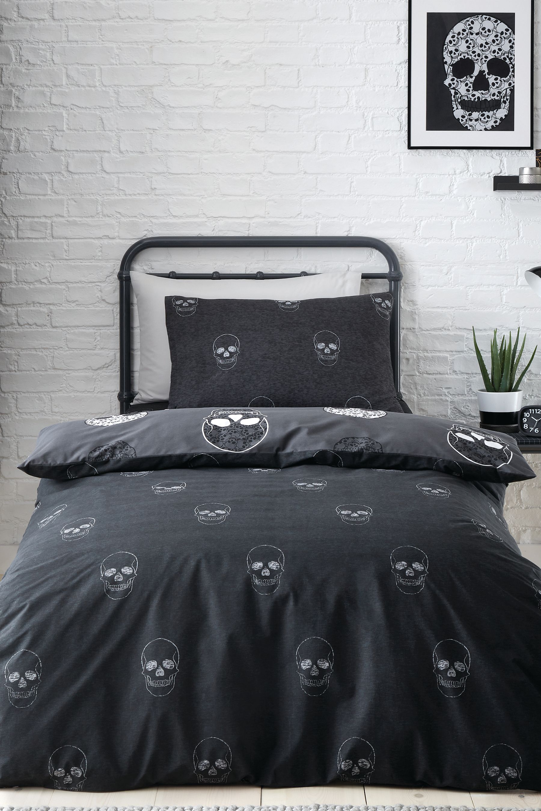 Buy Catherine Lansfield Grey Skulls Reversible Duvet Cover Set from the Next UK online shop