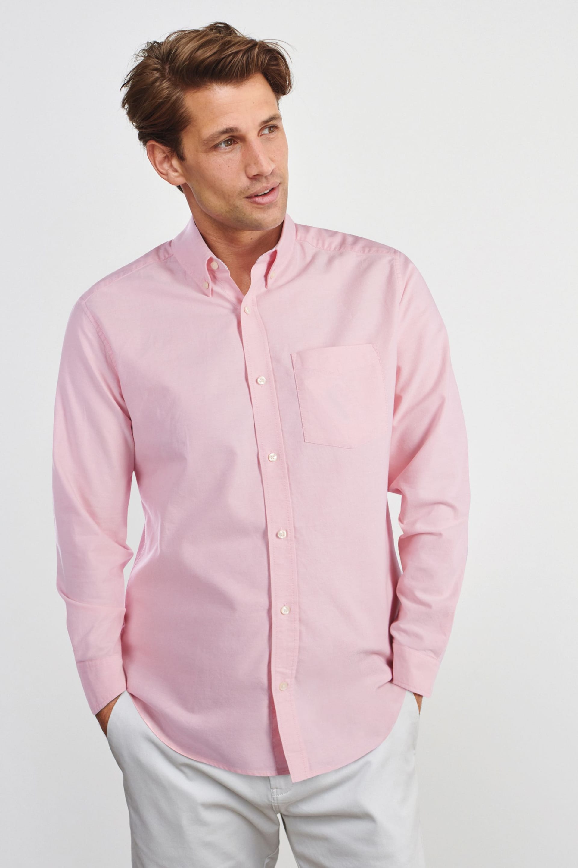 Pink Regular Fit Long Sleeve Oxford Shirt - Image 1 of 5