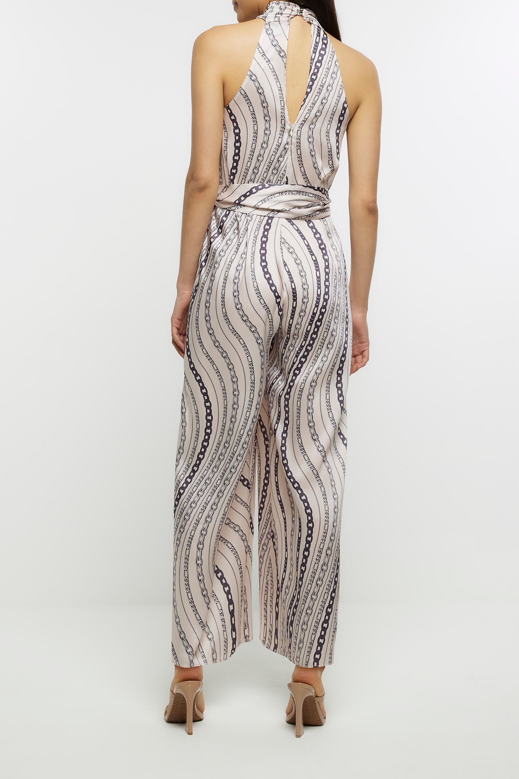 Buy River Island White Chain Print Halter Jumpsuit from Next Luxembourg